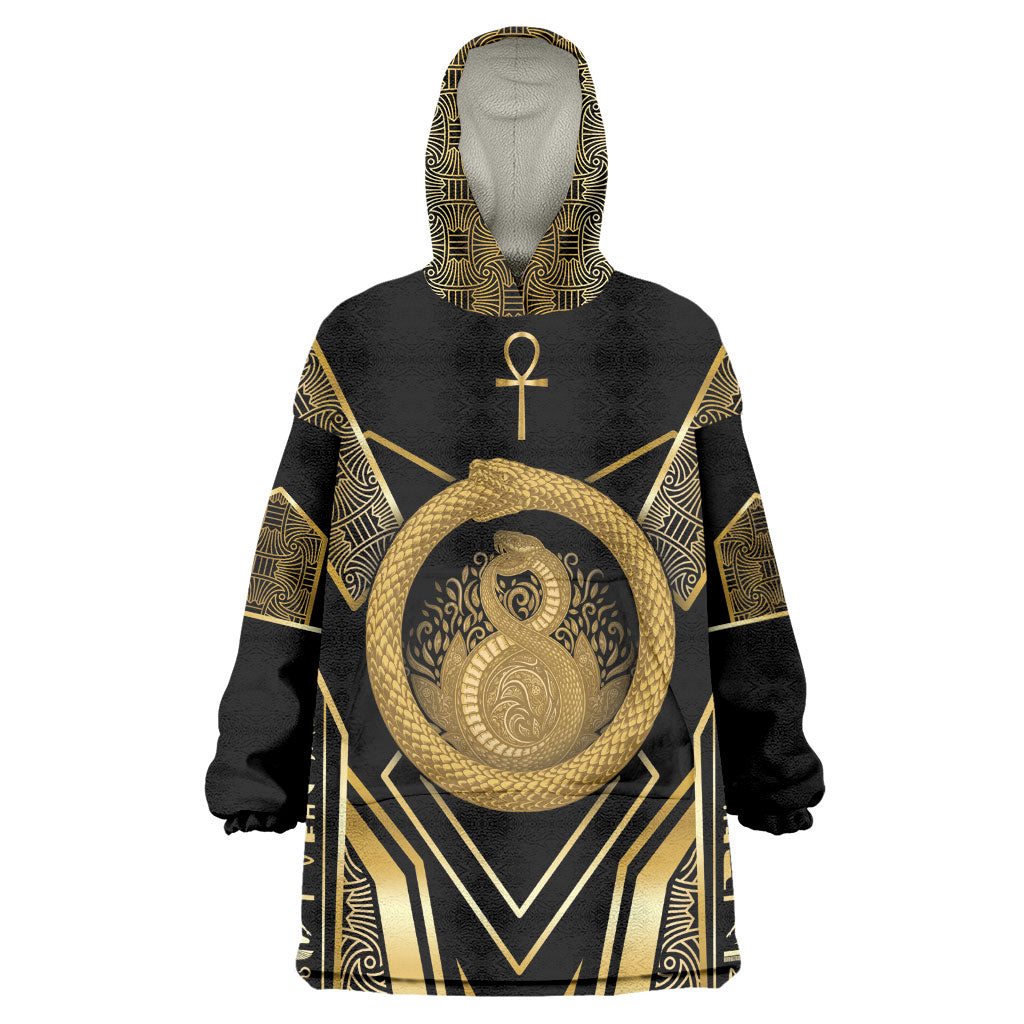 Egypt Ouroboros Kid Wearable Blanket Hoodie Ancient Mythology Infinity Serpent Gold
