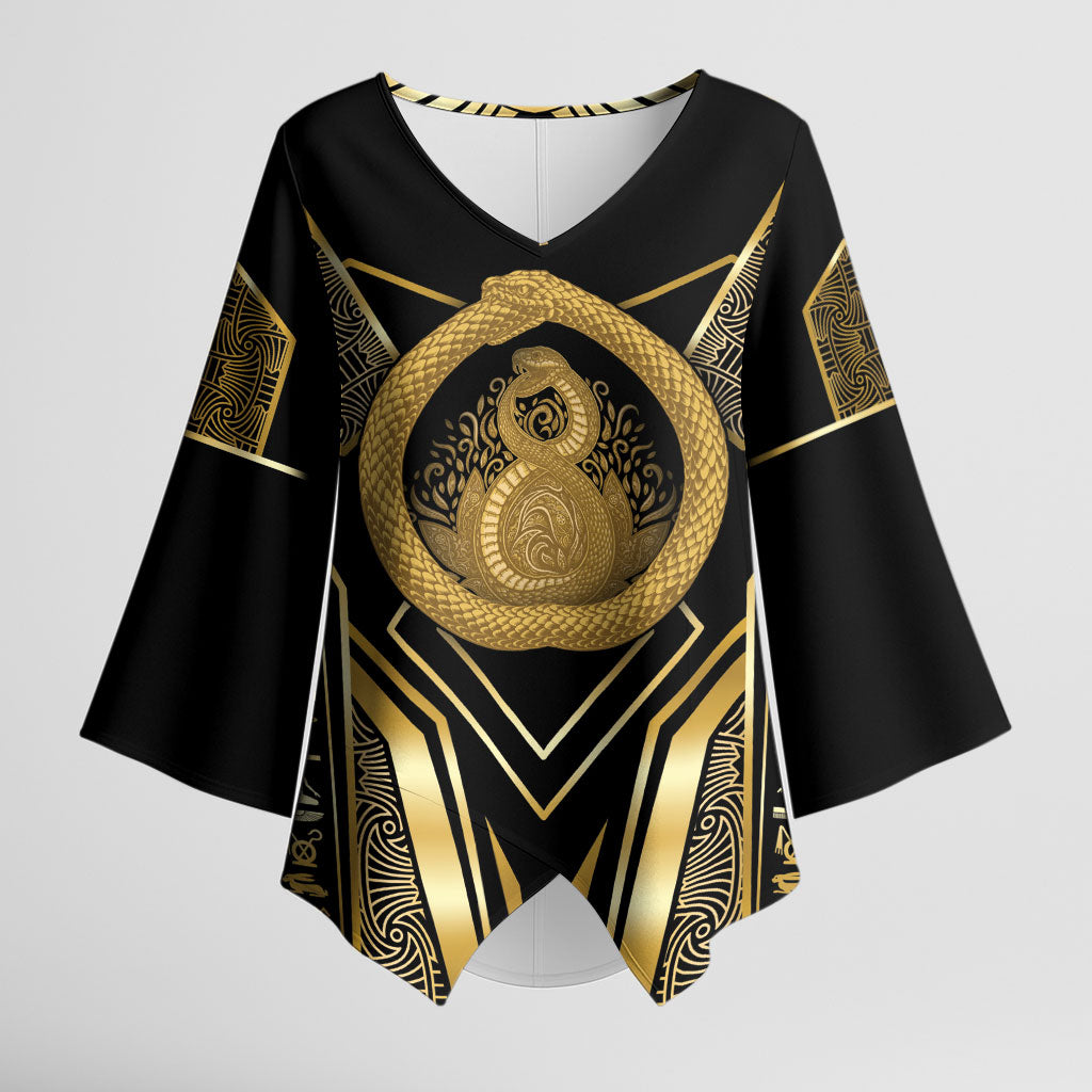 Egypt Ouroboros Kimono Sleeve Blouse Ancient Mythology Infinity Serpent Gold
