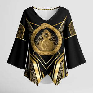Egypt Ouroboros Kimono Sleeve Blouse Ancient Mythology Infinity Serpent Gold