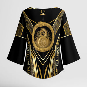 Egypt Ouroboros Kimono Sleeve Blouse Ancient Mythology Infinity Serpent Gold