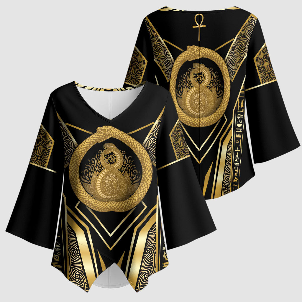 Egypt Ouroboros Kimono Sleeve Blouse Ancient Mythology Infinity Serpent Gold