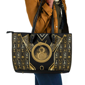 Egypt Ouroboros Leather Tote Bag Ancient Mythology Infinity Serpent Gold