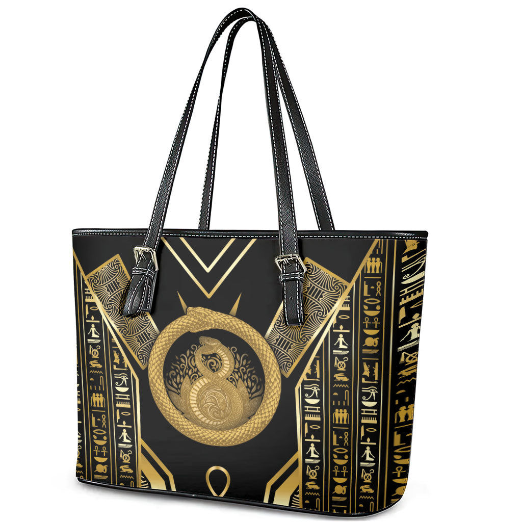 Egypt Ouroboros Leather Tote Bag Ancient Mythology Infinity Serpent Gold