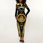 Egypt Ouroboros Long Sleeve Bodycon Dress Ancient Mythology Infinity Serpent Gold