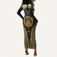 Egypt Ouroboros Long Sleeve Bodycon Dress Ancient Mythology Infinity Serpent Gold