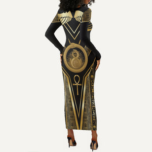 Egypt Ouroboros Long Sleeve Bodycon Dress Ancient Mythology Infinity Serpent Gold