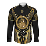 Egypt Ouroboros Long Sleeve Button Shirt Ancient Mythology Infinity Serpent Gold