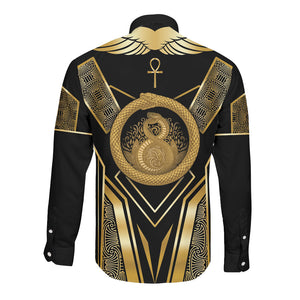 Egypt Ouroboros Long Sleeve Button Shirt Ancient Mythology Infinity Serpent Gold