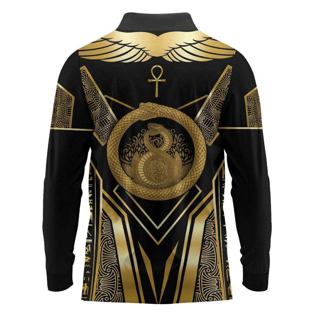 Egypt Ouroboros Long Sleeve Polo Shirt Ancient Mythology Infinity Serpent Gold