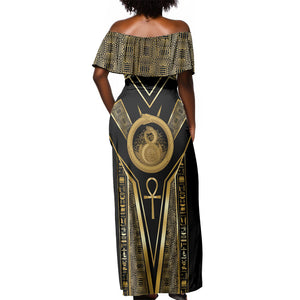 Egypt Ouroboros Off Shoulder Maxi Dress Ancient Mythology Infinity Serpent Gold