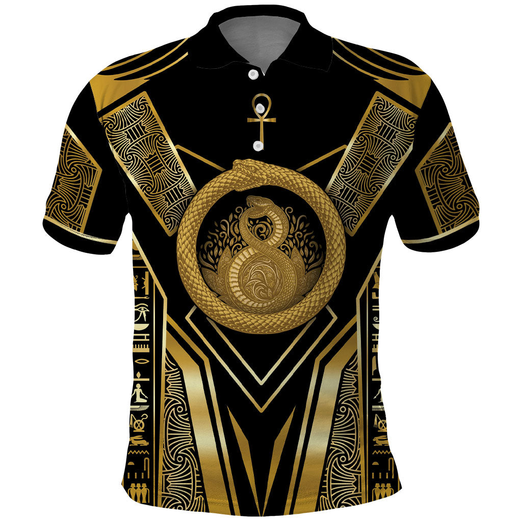 Egypt Ouroboros Polo Shirt Ancient Mythology Infinity Serpent Gold