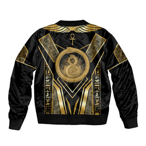Egypt Ouroboros Sleeve Zip Bomber Jacket Ancient Mythology Infinity Serpent Gold