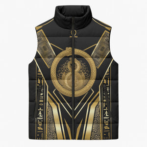 Egypt Ouroboros Sleeveless Puffer Jacket Ancient Mythology Infinity Serpent Gold