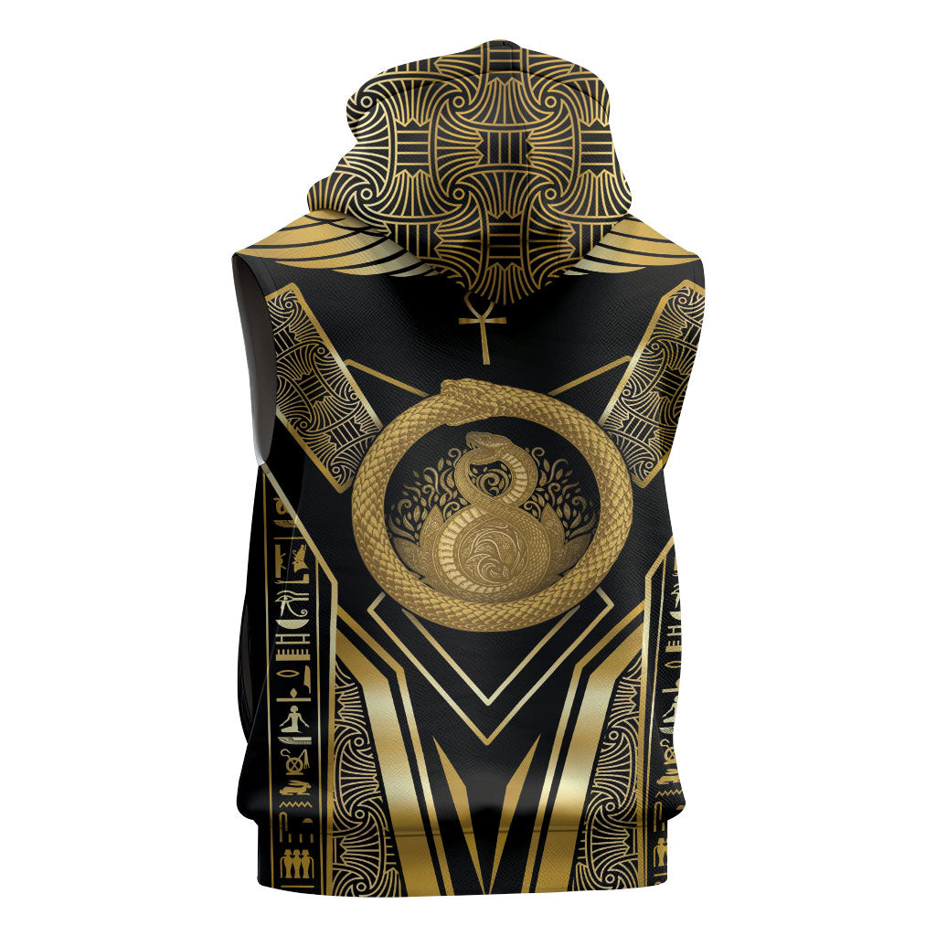 Egypt Ouroboros Sleeveless Zip Hoodie Ancient Mythology Infinity Serpent Gold