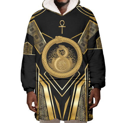 Egypt Ouroboros Wearable Blanket Hoodie Ancient Mythology Infinity Serpent Gold