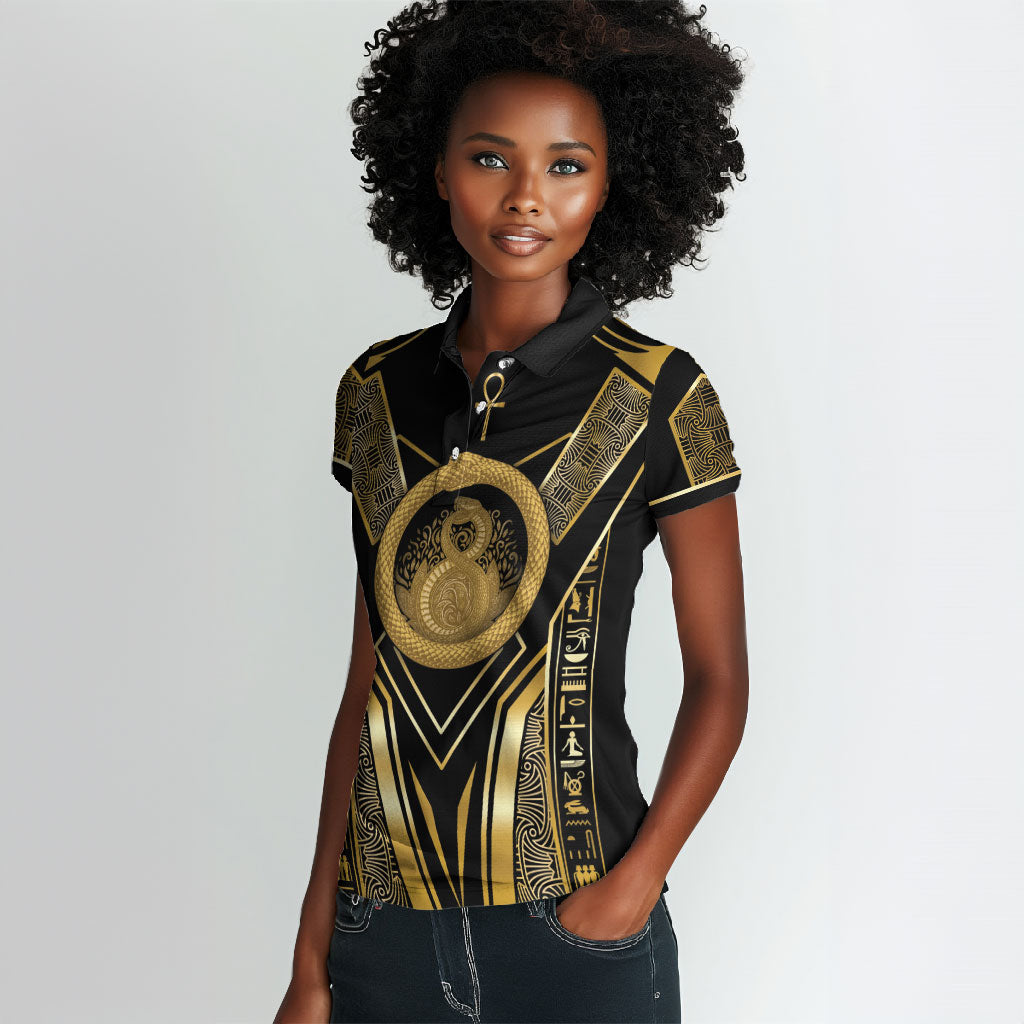 Egypt Ouroboros Women Polo Shirt Ancient Mythology Infinity Serpent Gold