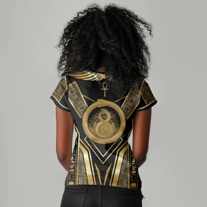 Egypt Ouroboros Women V-Neck T-Shirt Ancient Mythology Infinity Serpent Gold