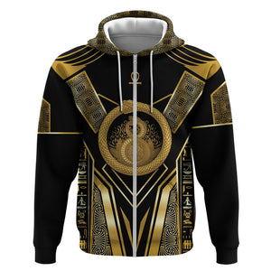 Egypt Ouroboros Zip Hoodie Ancient Mythology Infinity Serpent Gold