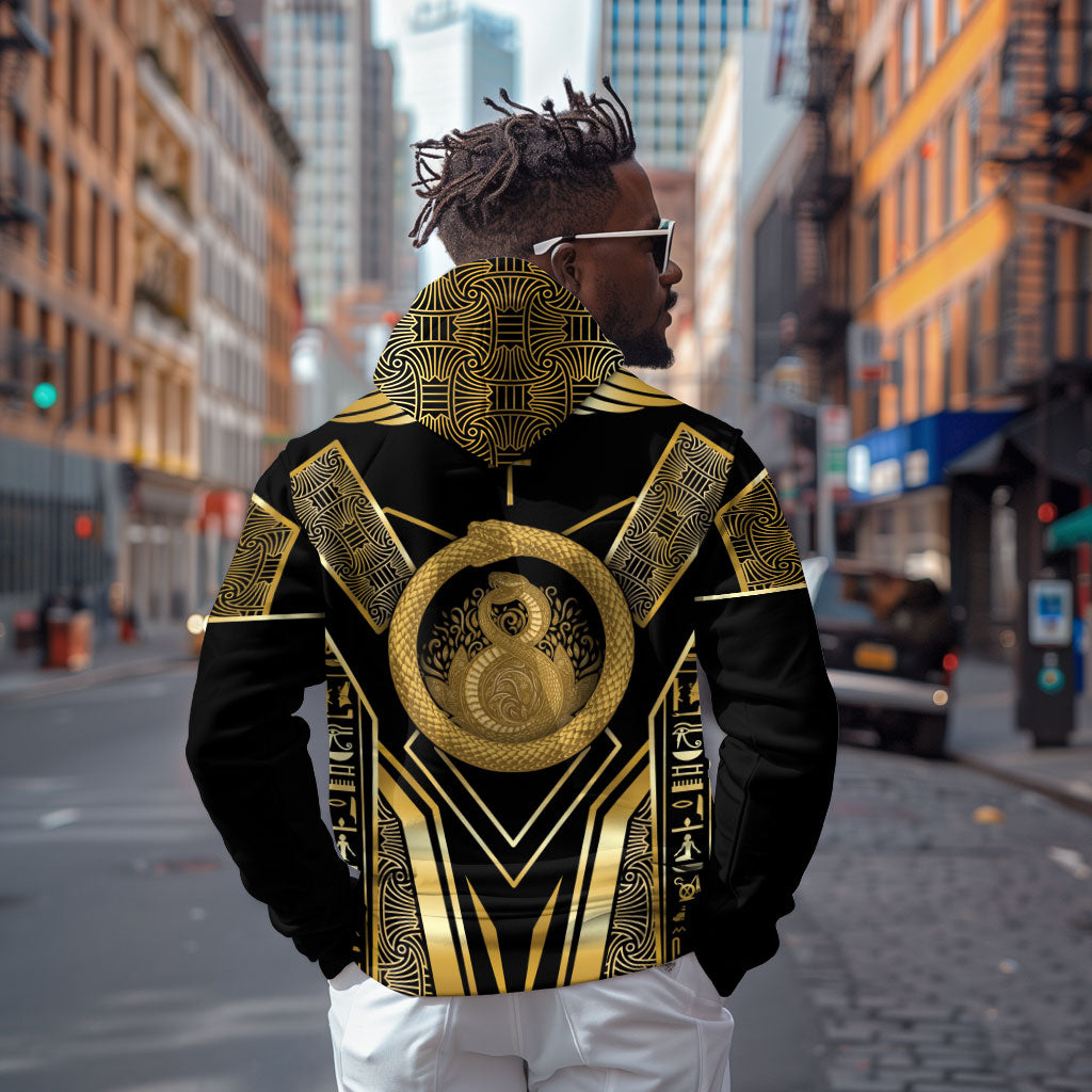 Egypt Ouroboros Zip Hoodie Ancient Mythology Infinity Serpent Gold