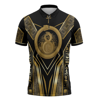 Egypt Ouroboros Zipper Polo Shirt Ancient Mythology Infinity Serpent Gold