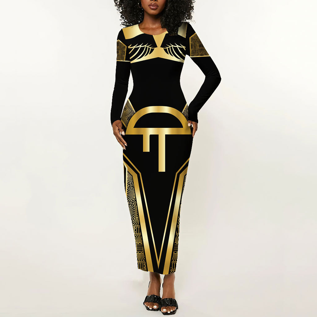 Egypt Amenta Long Sleeve Bodycon Dress Ancient Mythology Underworld Realm