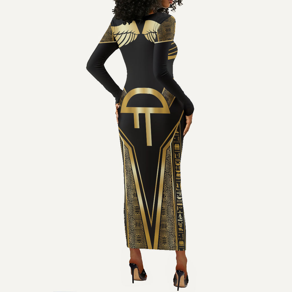 Egypt Amenta Long Sleeve Bodycon Dress Ancient Mythology Underworld Realm