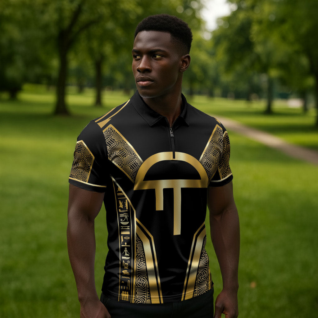 Egypt Amenta Zipper Polo Shirt Ancient Mythology Underworld Realm