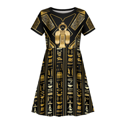 Egypt Tyet Kid Short Sleeve Dress Ancient Mythology Knot Of Isis Gold