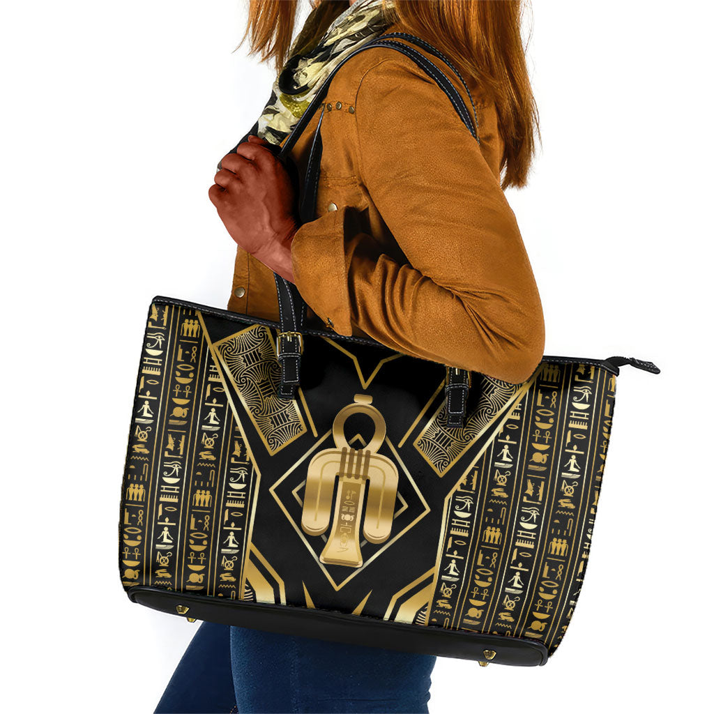 Egypt Tyet Leather Tote Bag Ancient Mythology Knot Of Isis Gold