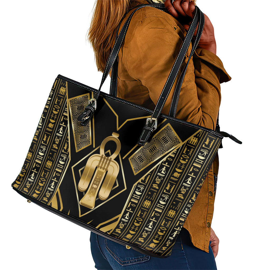 Egypt Tyet Leather Tote Bag Ancient Mythology Knot Of Isis Gold
