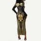 Egypt Tyet Long Sleeve Bodycon Dress Ancient Mythology Knot Of Isis Gold