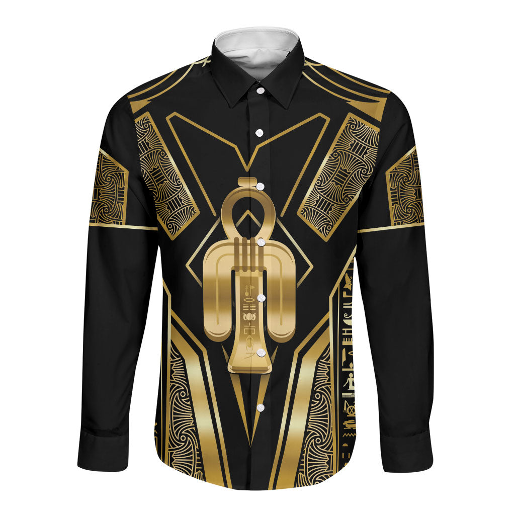 Egypt Tyet Long Sleeve Button Shirt Ancient Mythology Knot Of Isis Gold