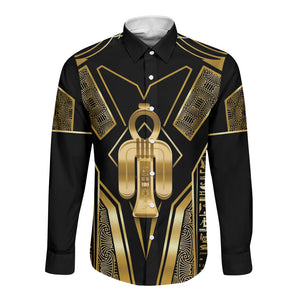 Egypt Tyet Long Sleeve Button Shirt Ancient Mythology Knot Of Isis Gold