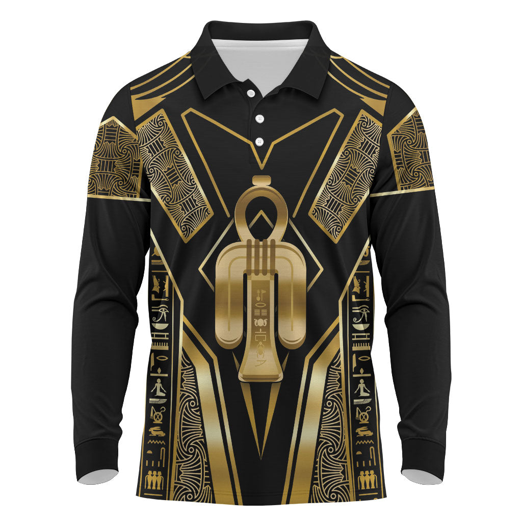 Egypt Tyet Long Sleeve Polo Shirt Ancient Mythology Knot Of Isis Gold