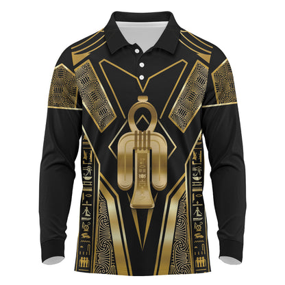 Egypt Tyet Long Sleeve Polo Shirt Ancient Mythology Knot Of Isis Gold