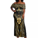 Egypt Tyet Off Shoulder Maxi Dress Ancient Mythology Knot Of Isis Gold