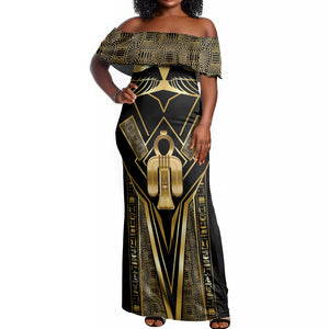 Egypt Tyet Off Shoulder Maxi Dress Ancient Mythology Knot Of Isis Gold