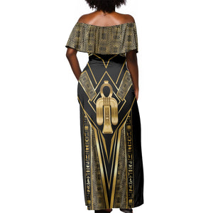 Egypt Tyet Off Shoulder Maxi Dress Ancient Mythology Knot Of Isis Gold