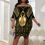 Egypt Tyet Off Shoulder Short Dress Ancient Mythology Knot Of Isis Gold