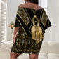 Egypt Tyet Off Shoulder Short Dress Ancient Mythology Knot Of Isis Gold