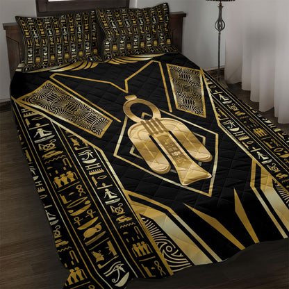 Egypt Tyet Quilt Bed Set Ancient Mythology Knot Of Isis Gold