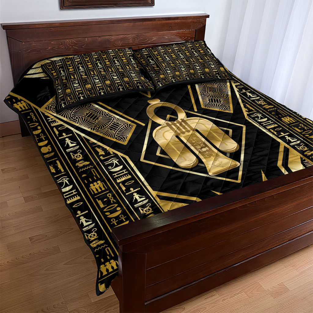 Egypt Tyet Quilt Bed Set Ancient Mythology Knot Of Isis Gold