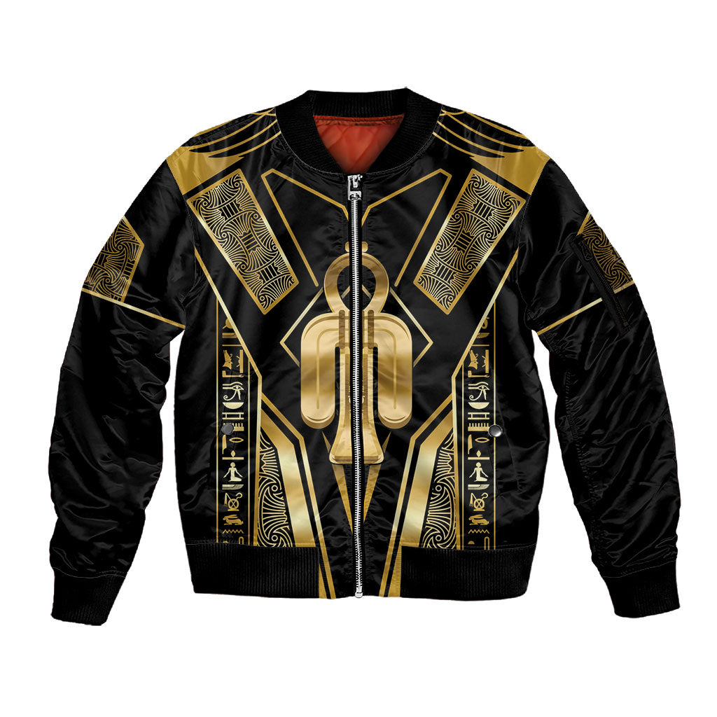 Egypt Tyet Sleeve Zip Bomber Jacket Ancient Mythology Knot Of Isis Gold