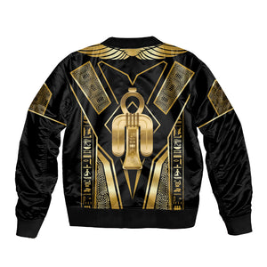 Egypt Tyet Sleeve Zip Bomber Jacket Ancient Mythology Knot Of Isis Gold