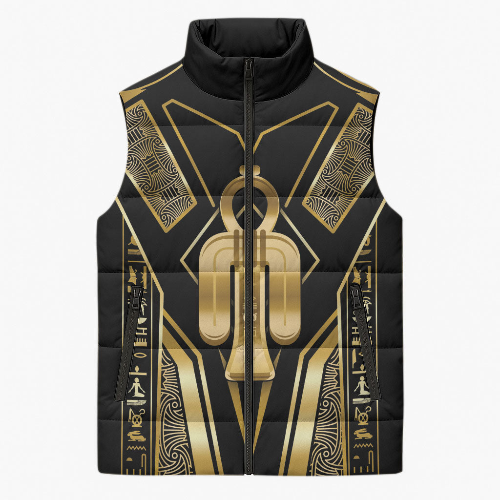 Egypt Tyet Sleeveless Puffer Jacket Ancient Mythology Knot Of Isis Gold