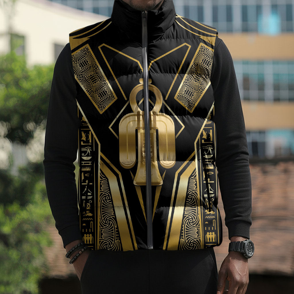 Egypt Tyet Sleeveless Puffer Jacket Ancient Mythology Knot Of Isis Gold