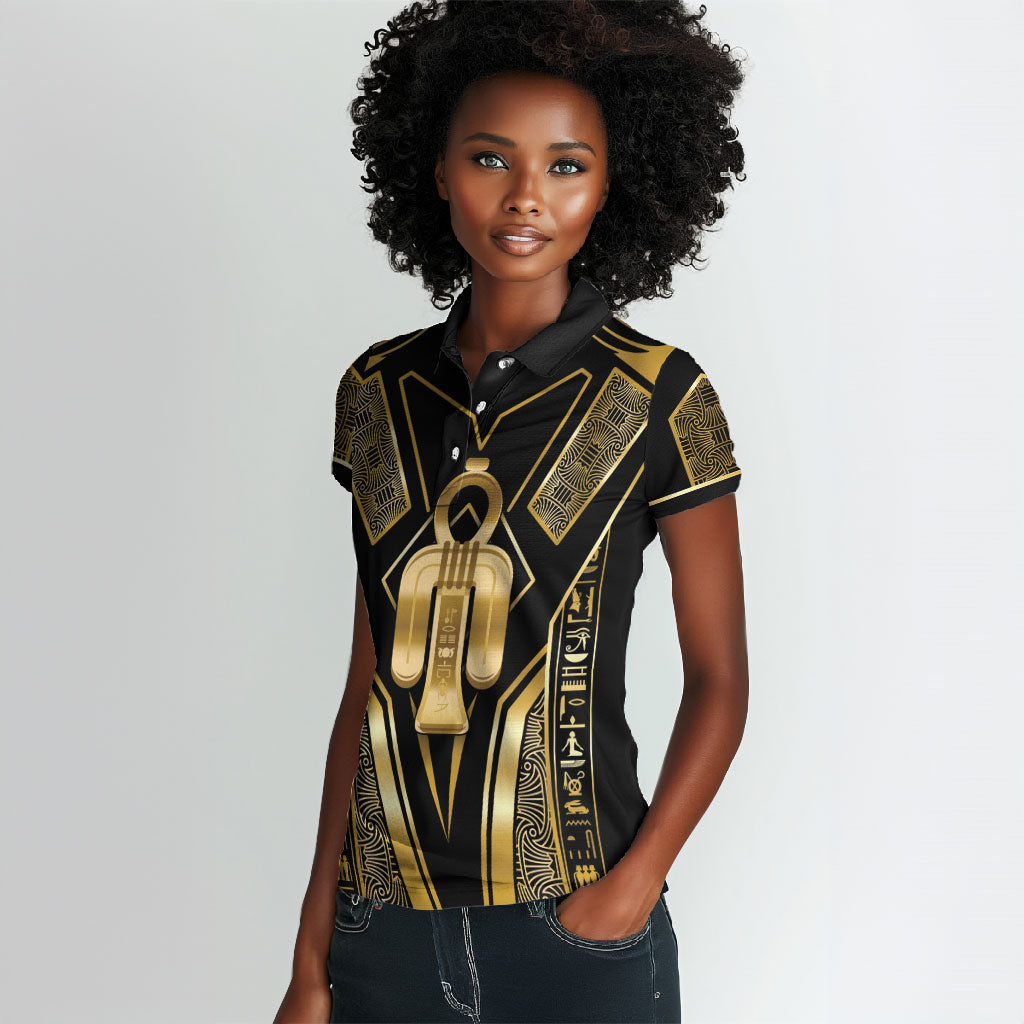 Egypt Tyet Women Polo Shirt Ancient Mythology Knot Of Isis Gold