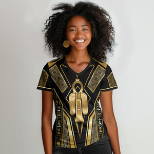 Egypt Tyet Women V-Neck T-Shirt Ancient Mythology Knot Of Isis Gold