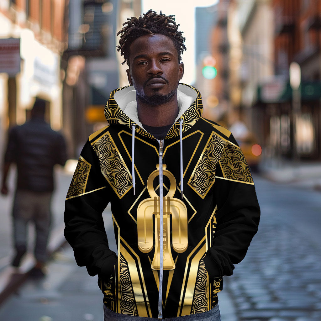 Egypt Tyet Zip Hoodie Ancient Mythology Knot Of Isis Gold