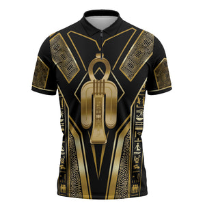Egypt Tyet Zipper Polo Shirt Ancient Mythology Knot Of Isis Gold